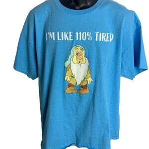Mens Adult Sleepy I"m Like 110% Tired on Blue Hanes Tee Shirt Disney Sz XL